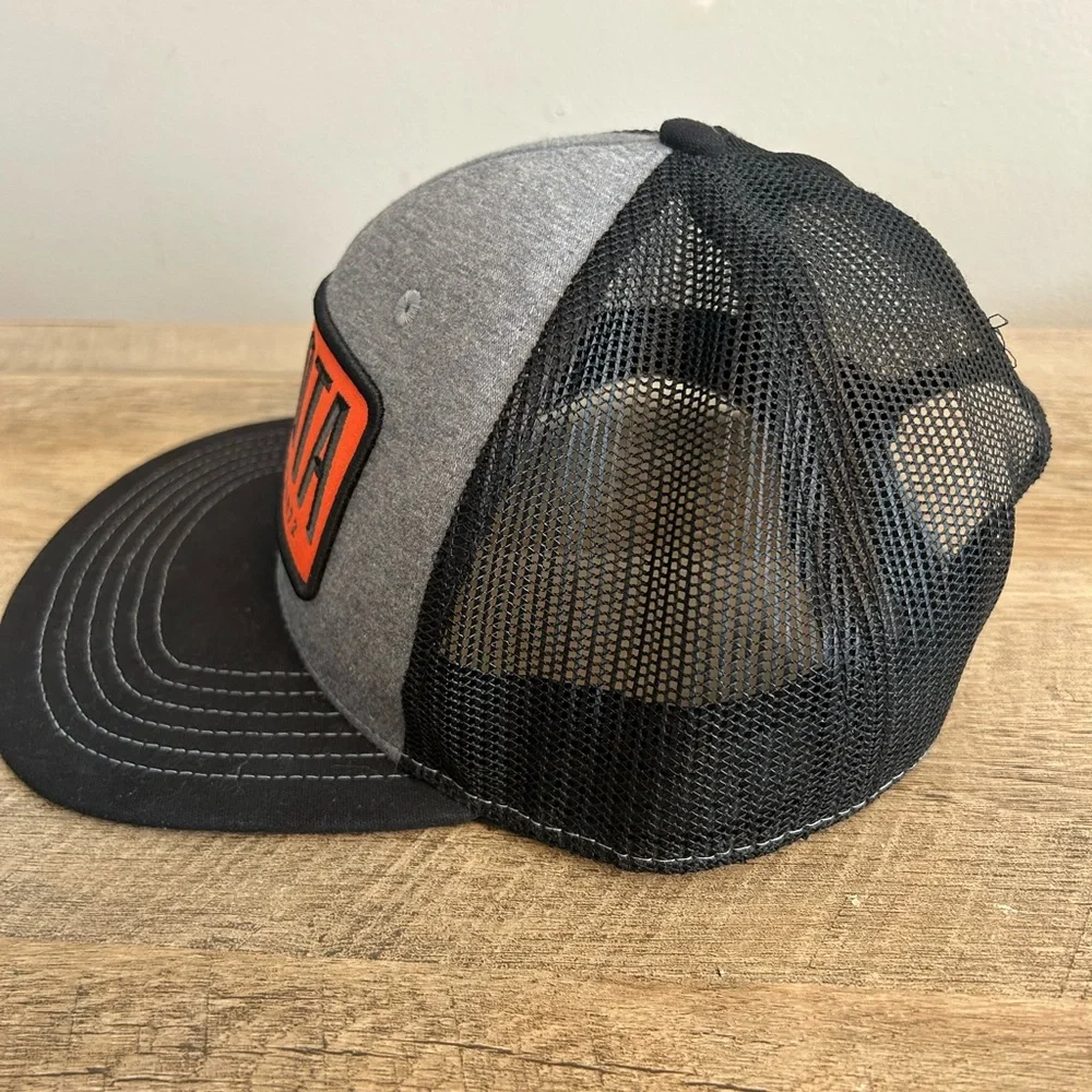 Kubota Tractor Emb. Patch on Kubota Brand Trucker Hat Snapback Black/orange - Picture 2 of 11